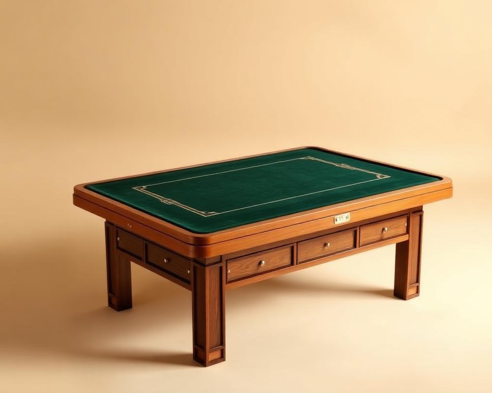Meja mahjong otomatis rangka kayu jati dengan felt hijau