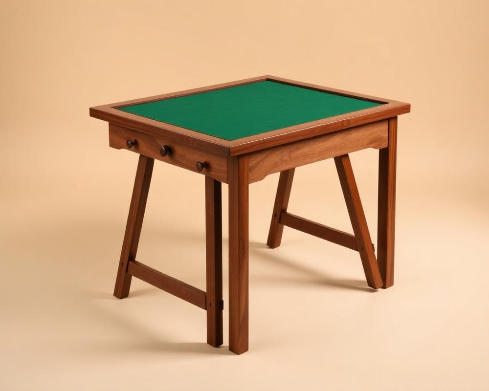 Meja mahjong manual kayu jati dengan permukaan hijau